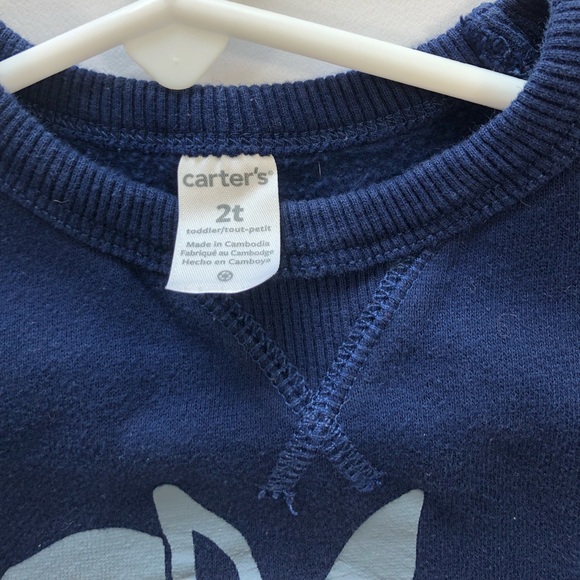 Carters 2T Boys Long Sleeve Blue Sweatshirt Top Shirt with hippopotamus - Picture 4 of 6